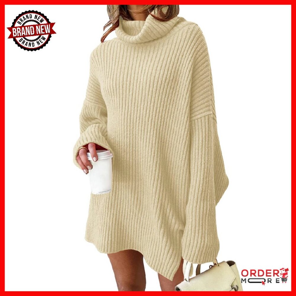 Oversized Turtleneck Sweater Dress Plus Size Winter Knit Pullover